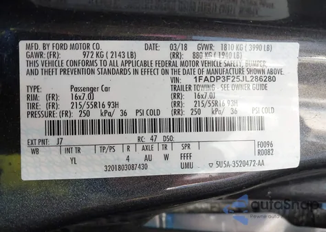 2018 Ford Focus Se from USA, damaged, VIN 1FADP3F25JL286280